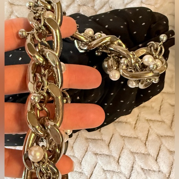 Betsey Johnson Black and Shiny Polka Dot Handbag with Silver Chain - Picture 8 of 8